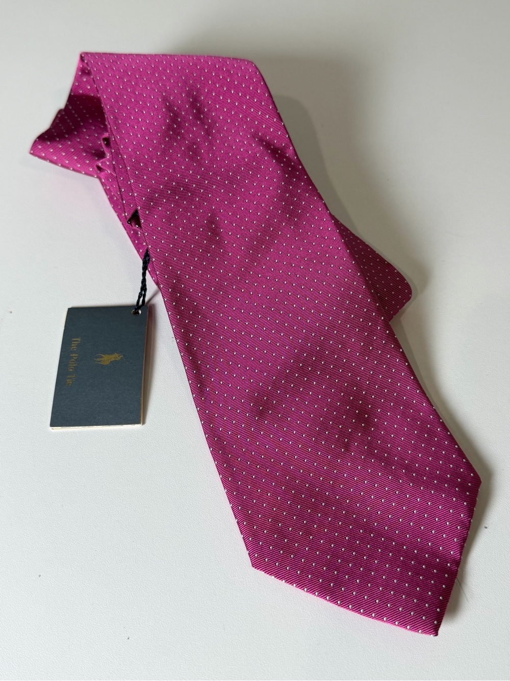 NWT Polo Ralph Lauren Hand Made in Italy Magenta Microdot Silk Tie Lux Designer